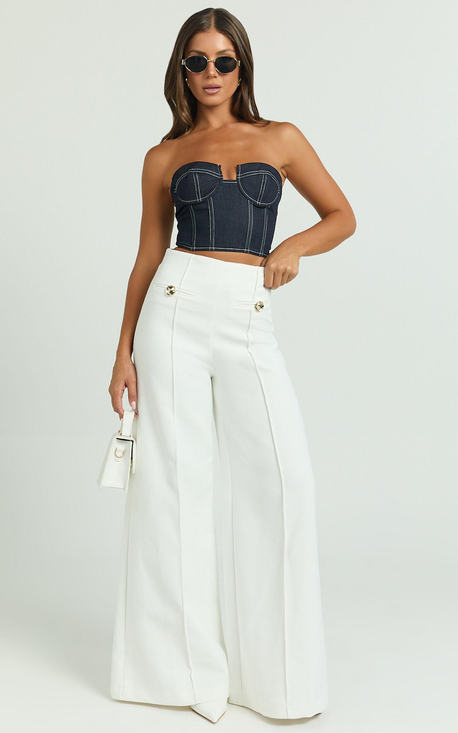 Clara Pants - High Waisted Wide Leg Pants in White product image