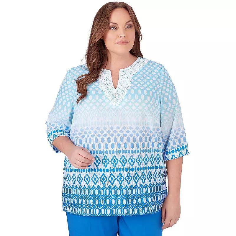 Plus Size Alfred Dunner Ombre Diamond Print V-Neck Tunic Top, Womens Blue Blue product image