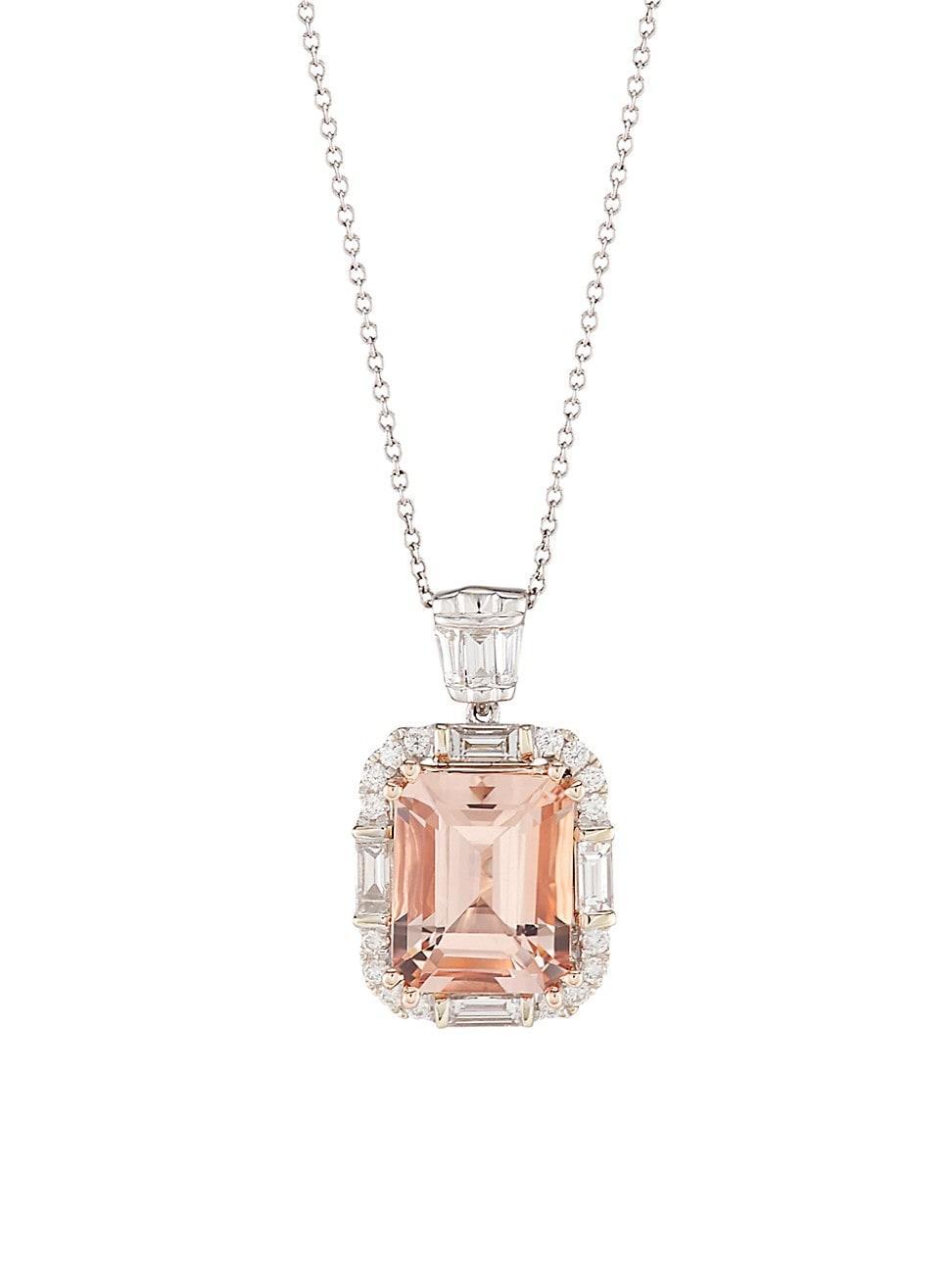 Womens Two-Tone 14K Gold, Morganite & 0.64 TCW Diamond Pendant Necklace Product Image