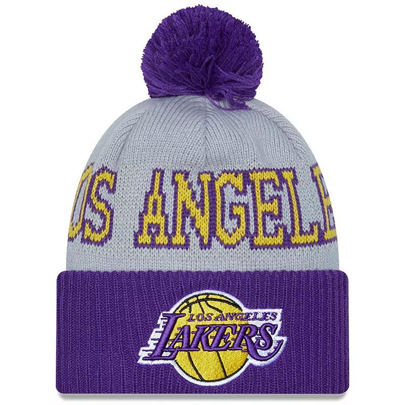 Mens New Era /Gray Los Angeles Lakers Tip-Off Two-Tone Cuffed Knit Hat with Pom Product Image