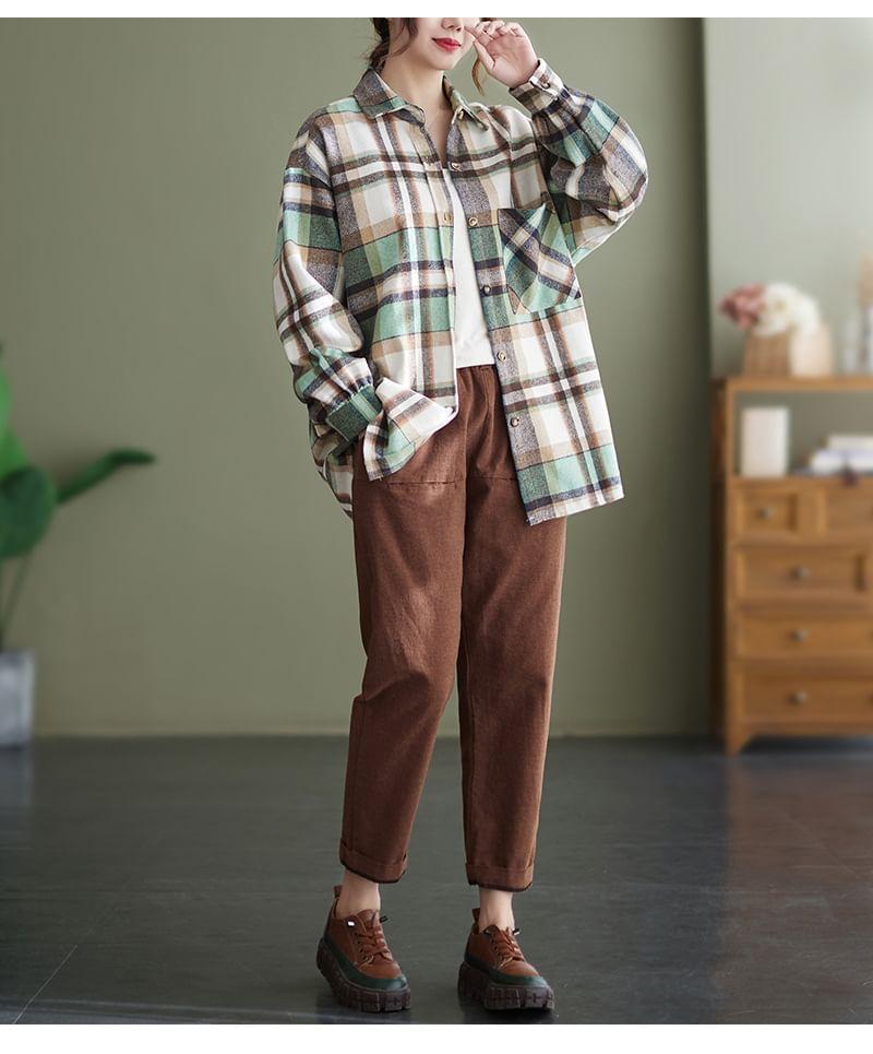 Long-Sleeve Plaid Pocket Detail Shirt Product Image