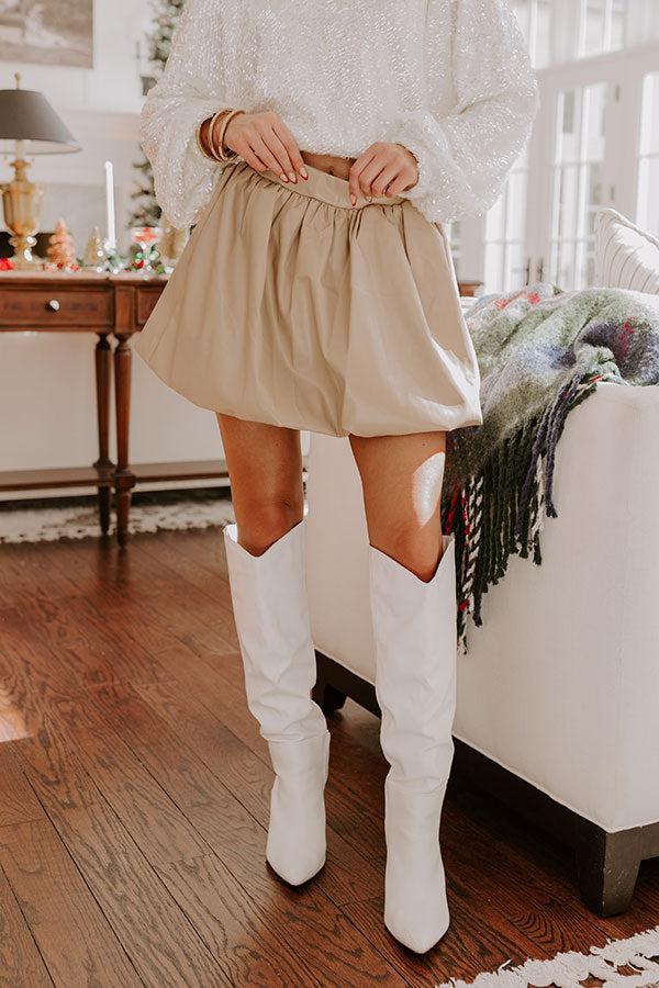 The Sofia High Waist Faux Leather Skirt in Beige Product Image