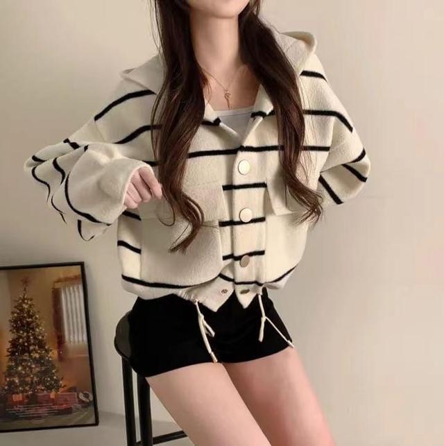 Striped Hood Cardigan Product Image