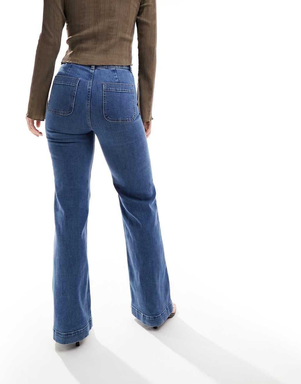 & Other Stories high waist flared jeans in deep blue Product Image