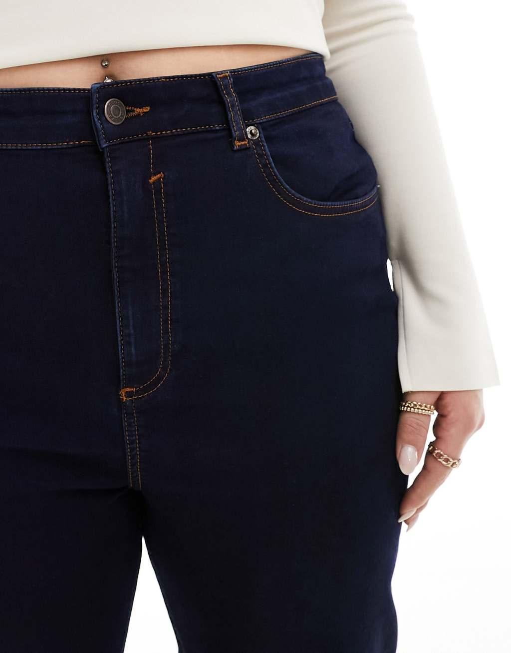 ASOS DESIGN Curve sculpting super stretch flare jeans in dark blue Product Image