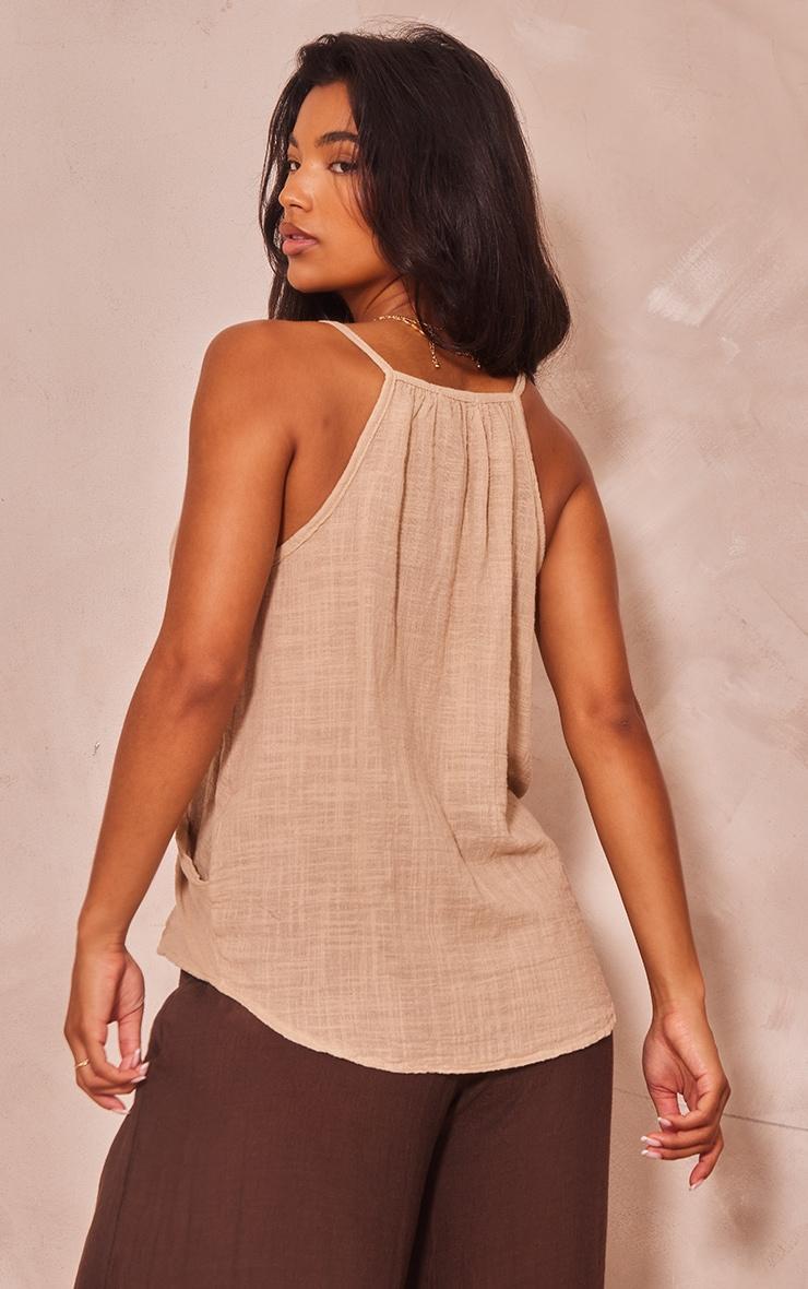 Sand Linen Look Cowl Drape Cami Long Top Product Image