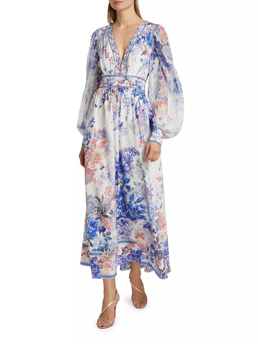 True Bloom Silk V-Neck Maxi Dress Product Image