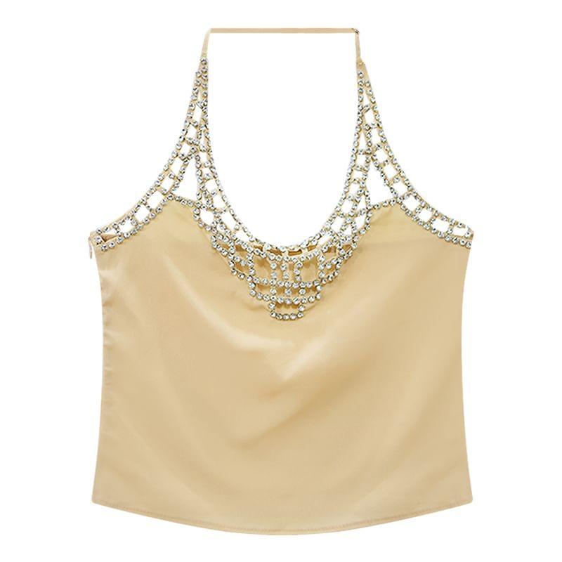 Halter Neck Rhinestone Cami Top Product Image