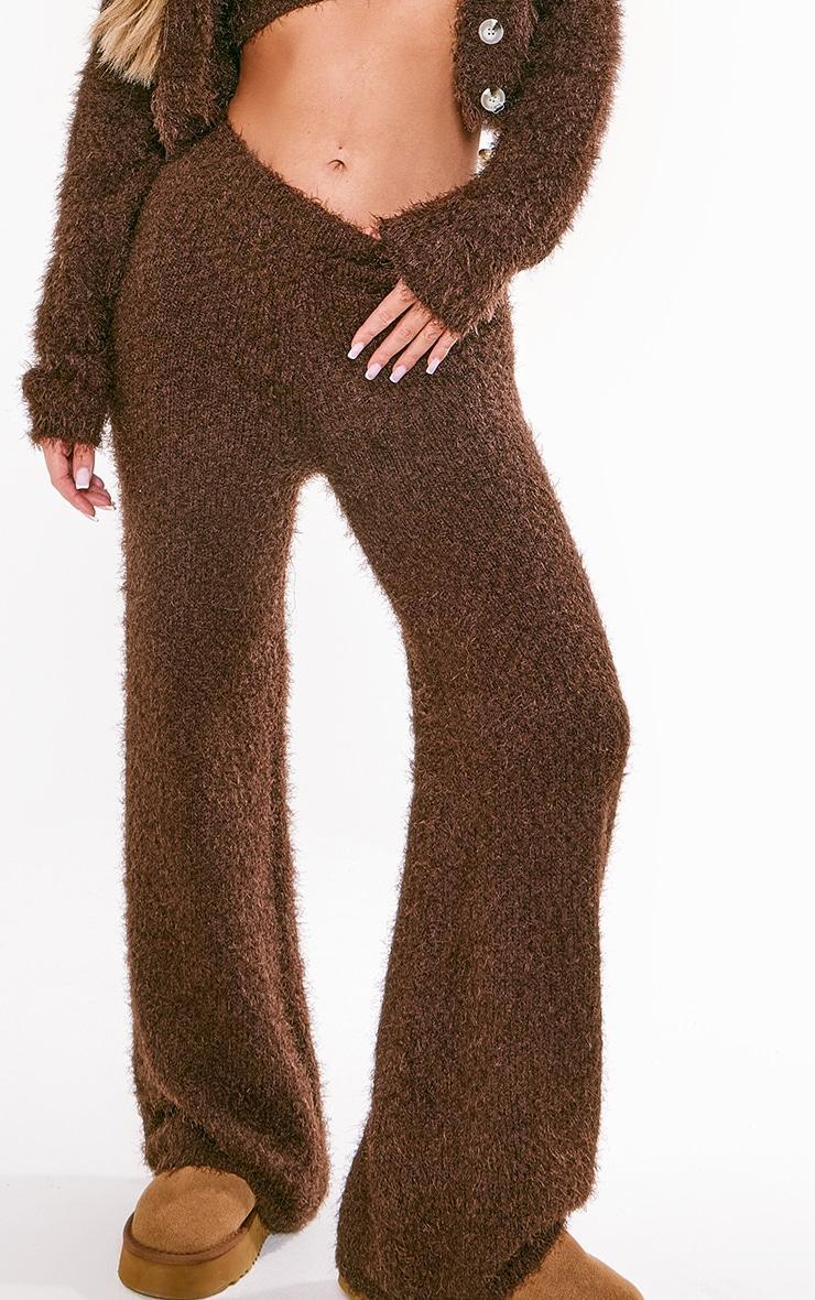 Chocolate Eyelash Bobble Knit Wide Leg Pants Product Image