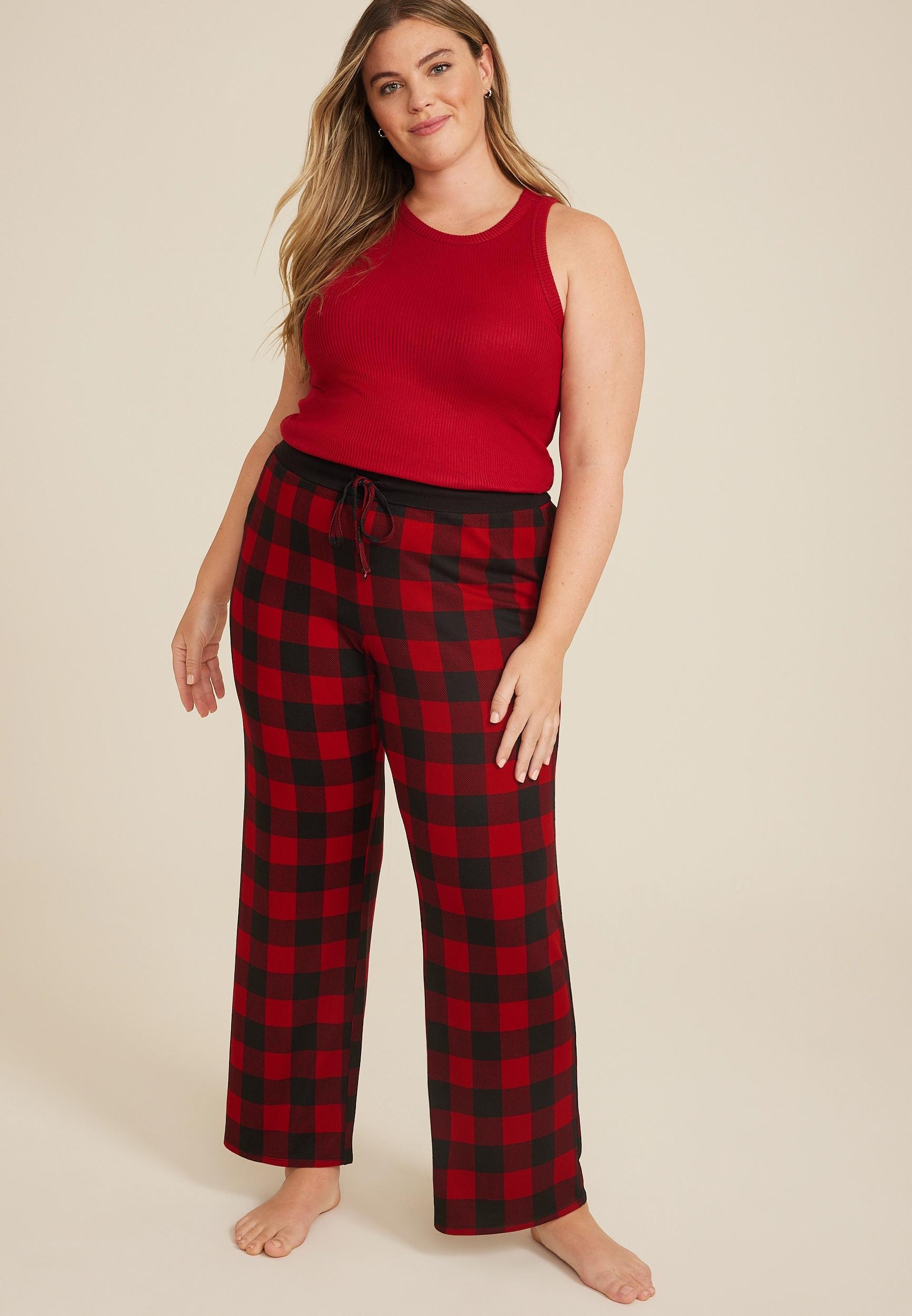 Maurices Plus Size Womens Buffalo Plaid Hacci Wide Leg Pajama Pants Red Size 3X Product Image