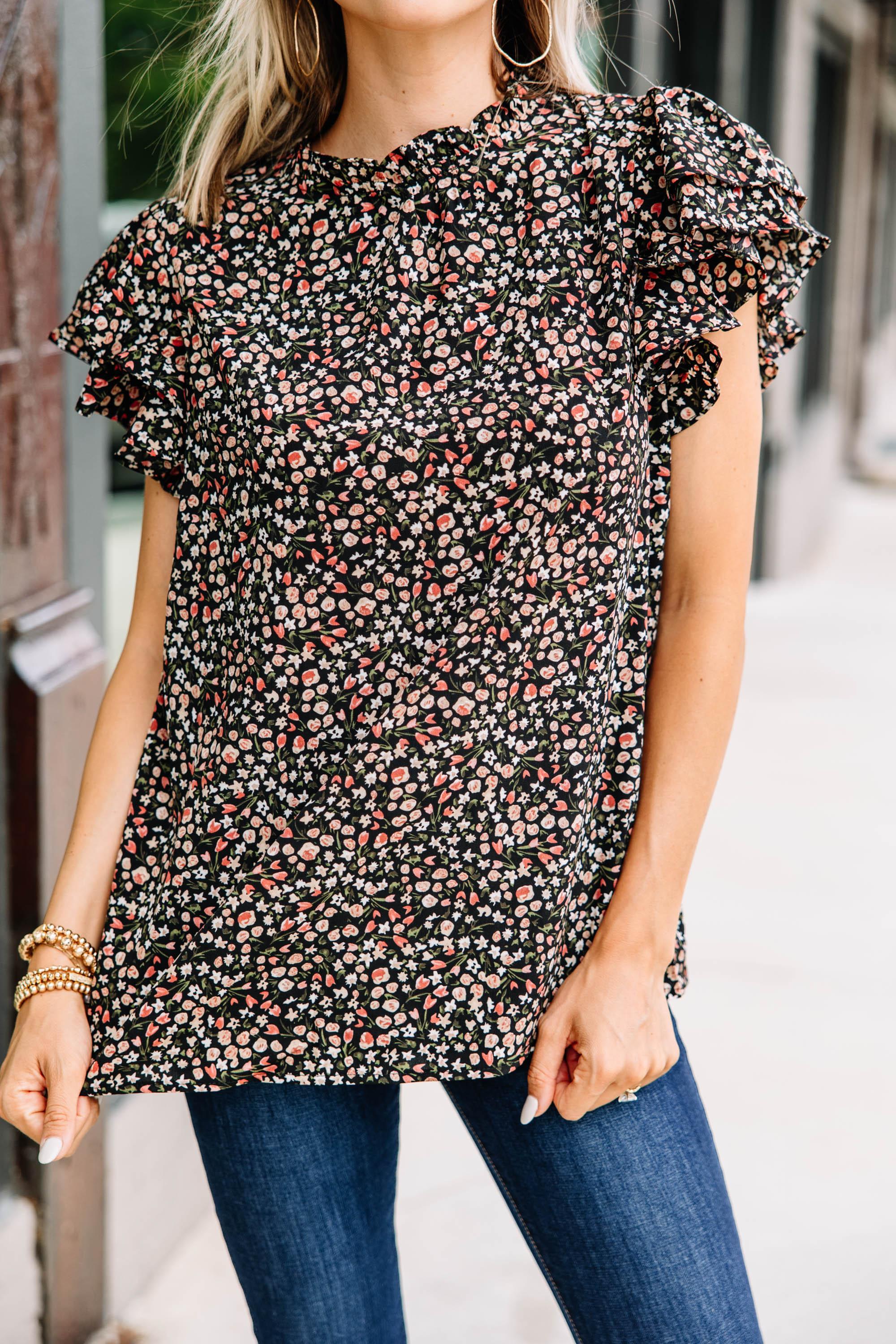 On My Heart Black Ditsy Floral Blouse Female Product Image