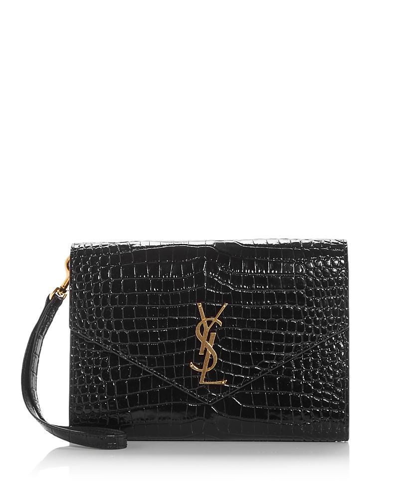 Womens Cassandre Saint Laurent Flap Pouch in Crocodile-Embossed Shiny Leather Product Image