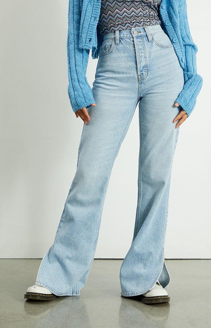 Women's Eco Light Blue Slit High Waisted Bootcut Jeans Product Image