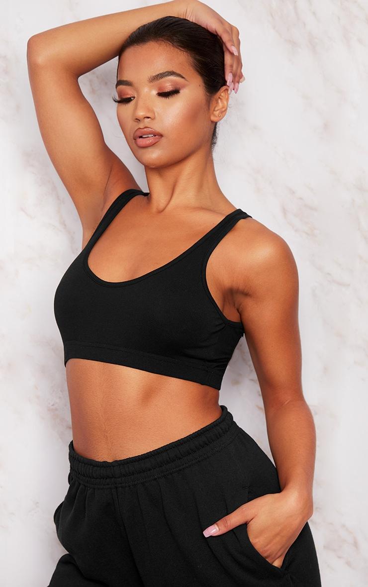 Basic Black Cotton Blend Sleeveless Elastic Hem Crop Top Product Image