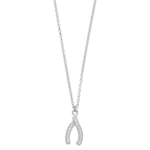 Sterling Silver Cubic Zirconia Wishbone Pendant Necklace, Womens Product Image