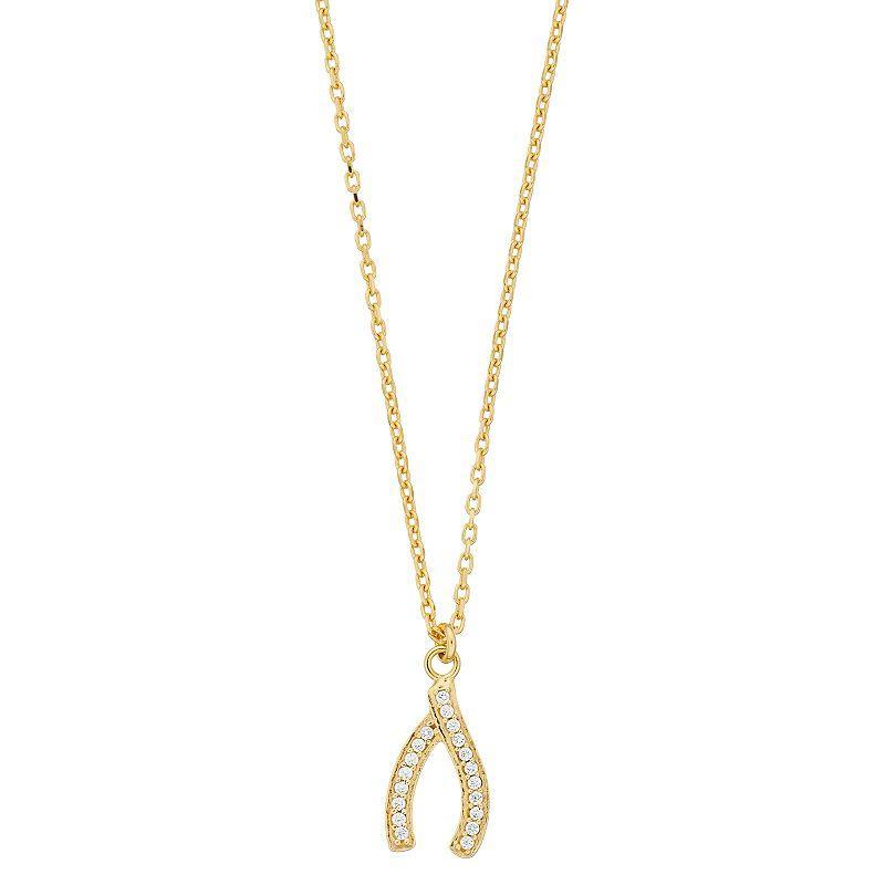 Sterling Silver Cubic Zirconia Wishbone Pendant Necklace, Womens 18k Gold Over Product Image