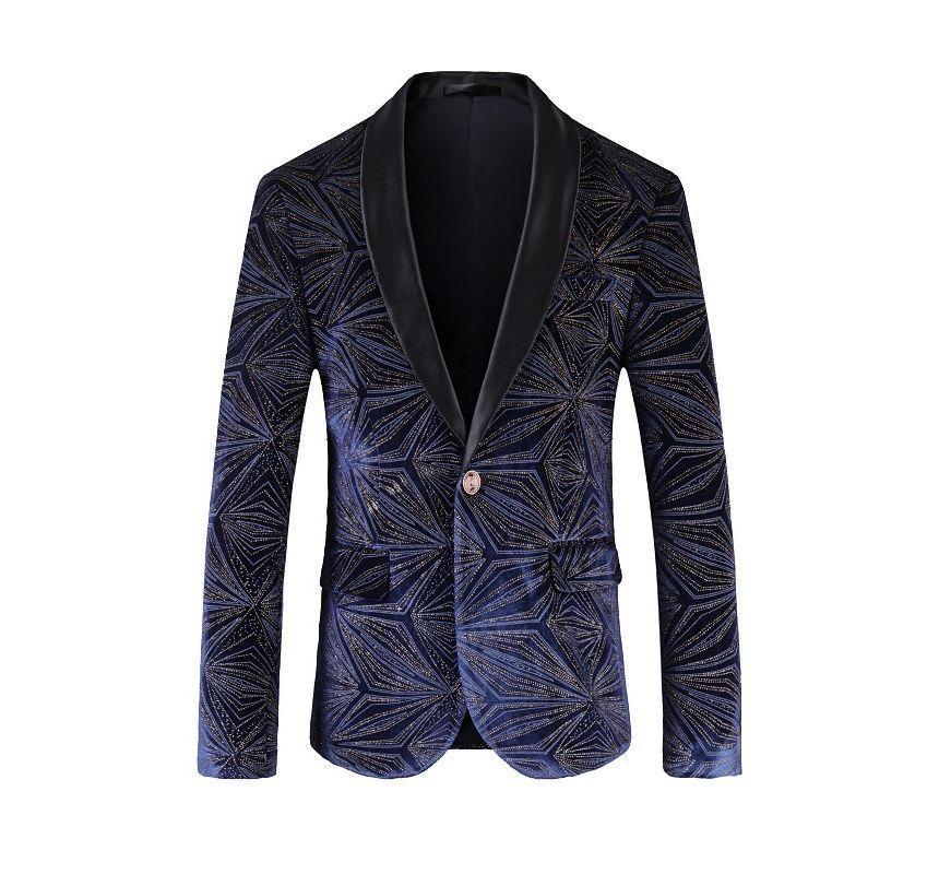 Set: Lapel Collar Glitter Patterned Single Breasted Blazer + Dress Pants Product Image