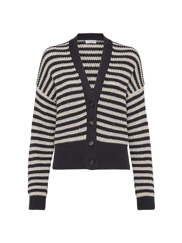 Womens Cotton English Rib Cardigan With Dazzling Stripes Product Image