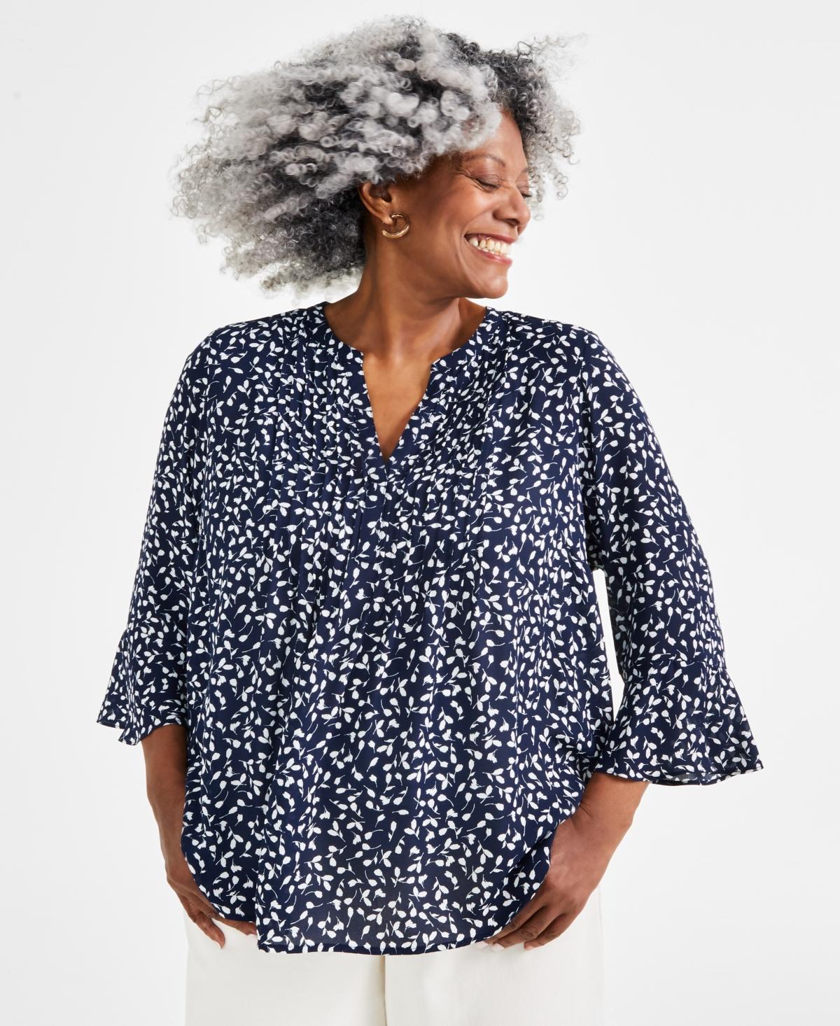 Style & Co Plus Size Printed Pintuck Blouse, Created for Macys Product Image