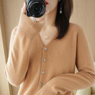 V-Neck Plain Cardigan Product Image