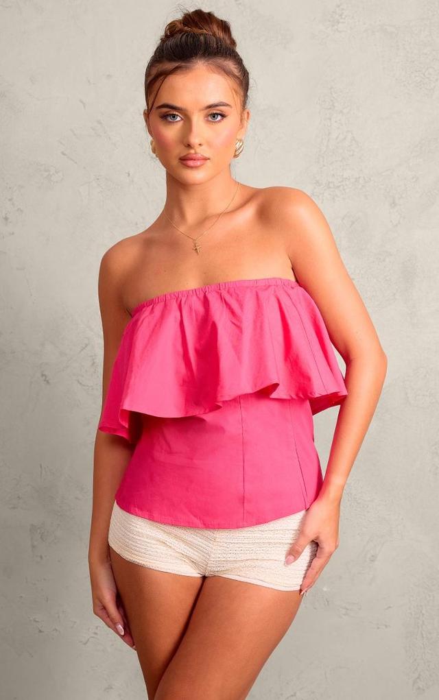 Hot Pink Cotton Poplin Boned Fold Over Top Product Image