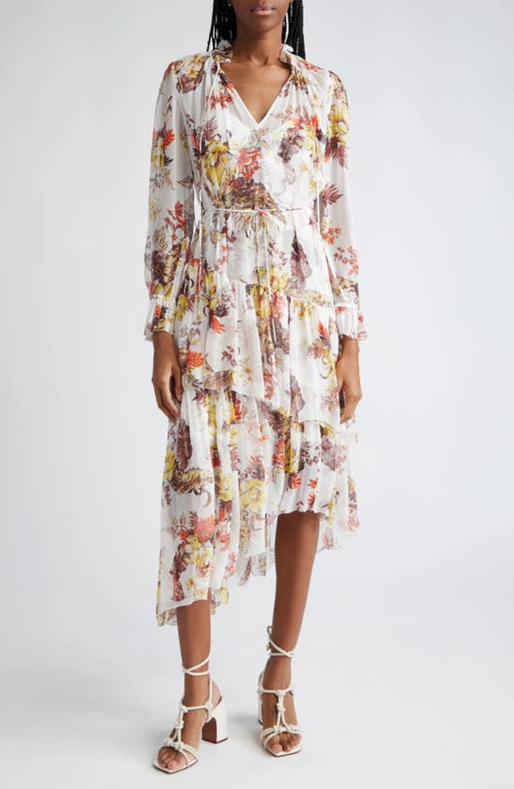 ZIMMERMANN Womens Ivory Tropical Floral Floral-print Tiered-hem Woven Midi Dress Product Image