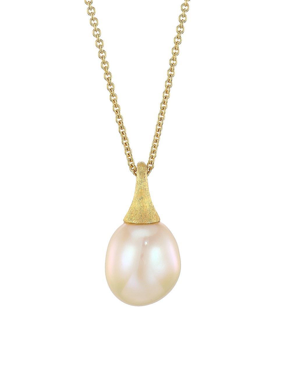 Womens Africa 18K Yellow Gold & 11MM-12MM Round Freshwater Pearl Pendant Necklace - Gold Product Image