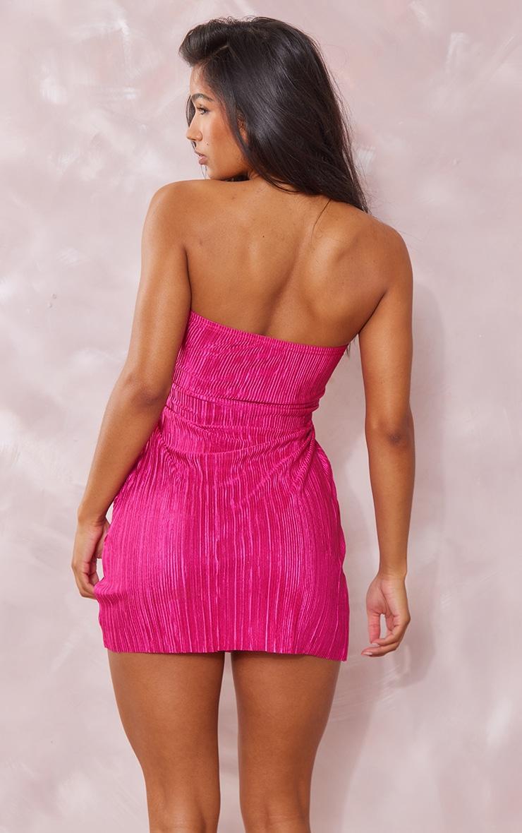 Hot Pink Plisse Knot Detail Bandeau Bodycon Dress Product Image