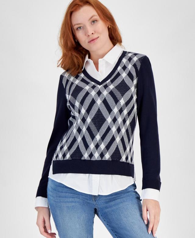 Tommy Hilfiger Womens Diamond Argyle Two-Piece Sweater Product Image