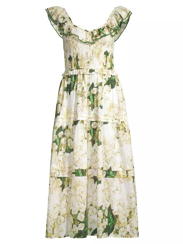 Tuscany Smocked Floral Cotton Midi-Dress Product Image