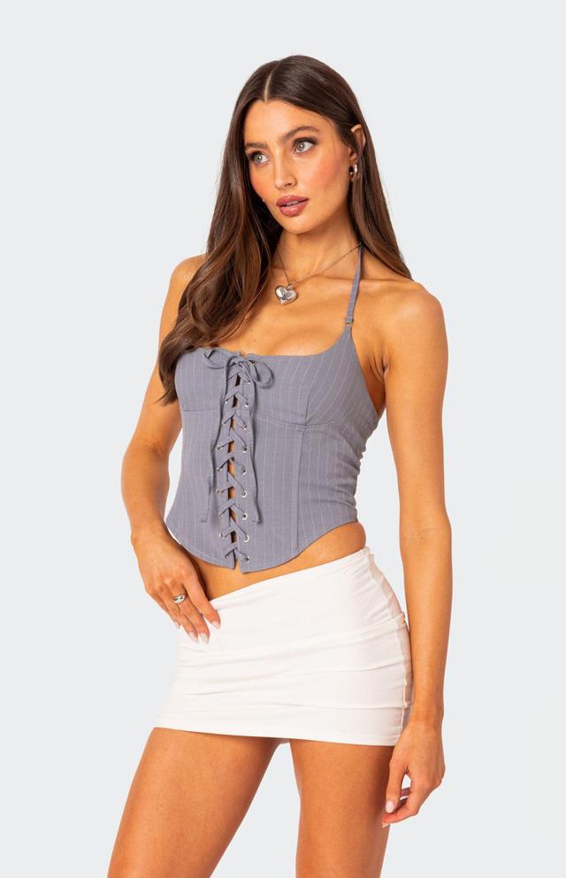 Edikted Women's Lace Up Pinstripe Corset Product Image