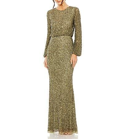 Womens Sequined Blouson Column Gown Product Image