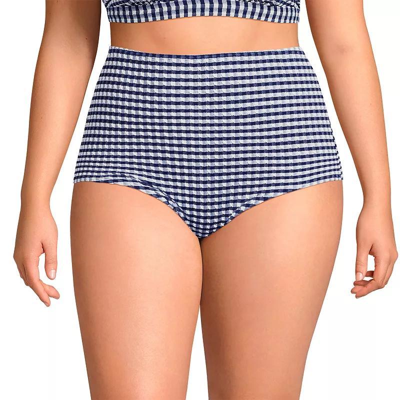 Plus Size Lands End Tummy Control Gingham Tugless High Waisted Bikini Bottoms, Womens Product Image