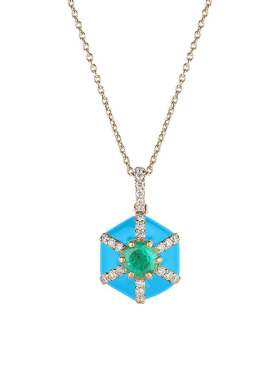 Womens Queen 18K Yellow Gold, Multi-Gemstone, & Enamel Hexagonal Pendant Necklace Product Image