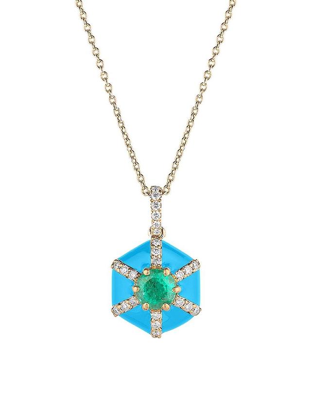 Womens Queen 18K Yellow Gold, Multi-Gemstone, & Enamel Hexagonal Pendant Necklace Product Image