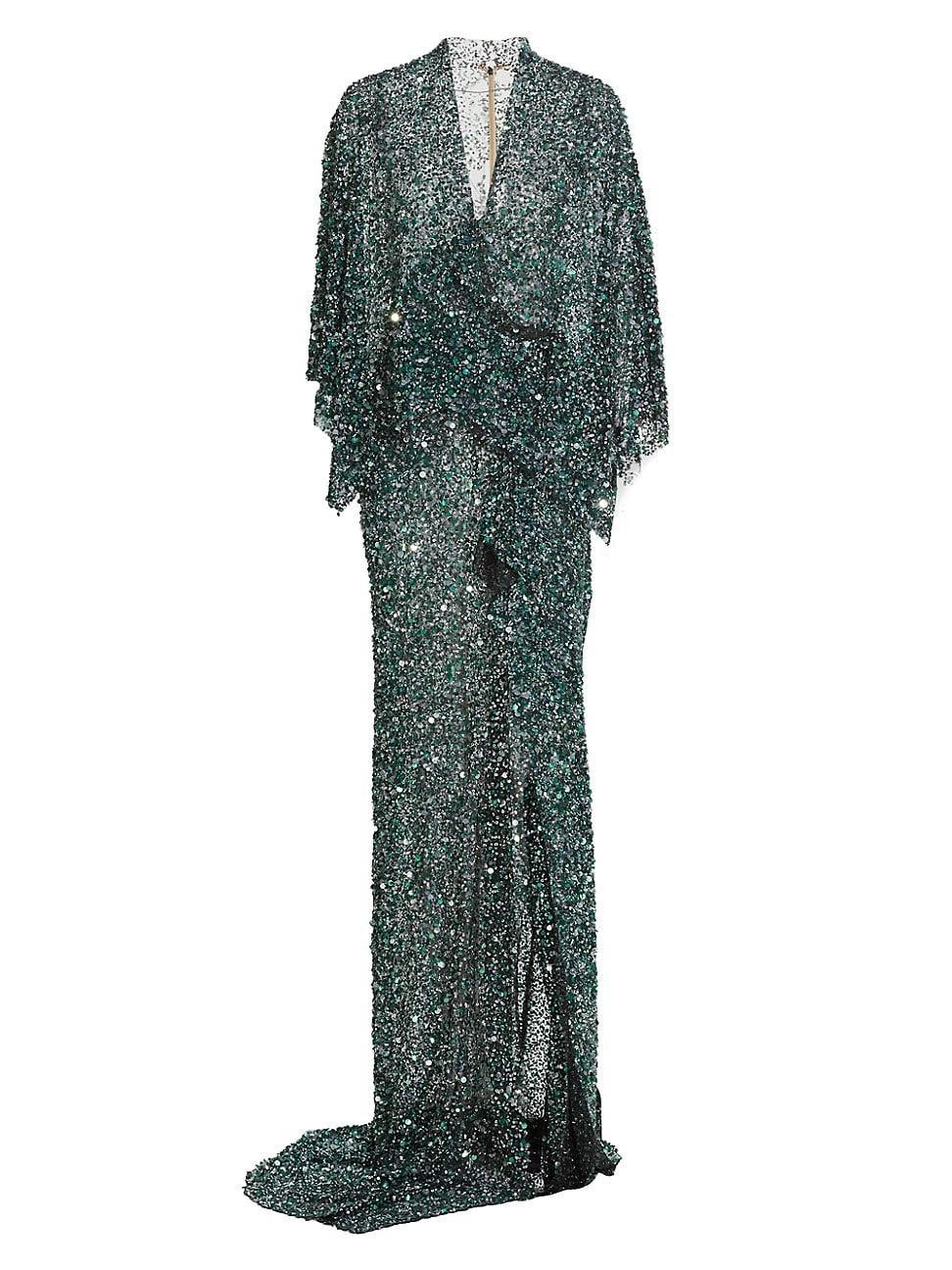 Womens Sequin Tulle Wrap Gown Product Image