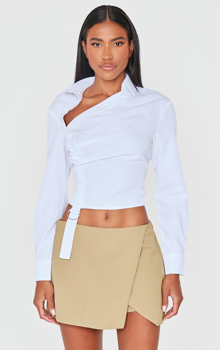 Light Khaki Tailored Woven Wrap Front Skort Product Image