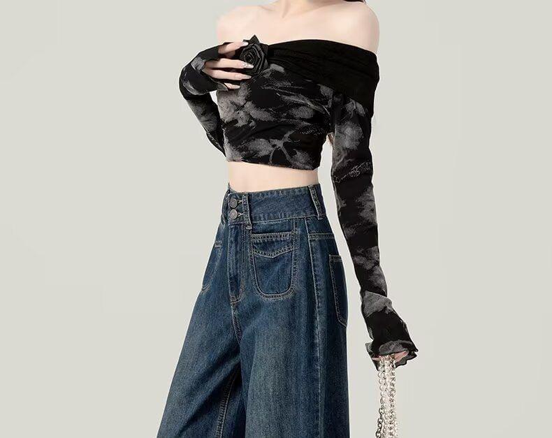 High Rise Washed Wide Leg Jeans Product Image