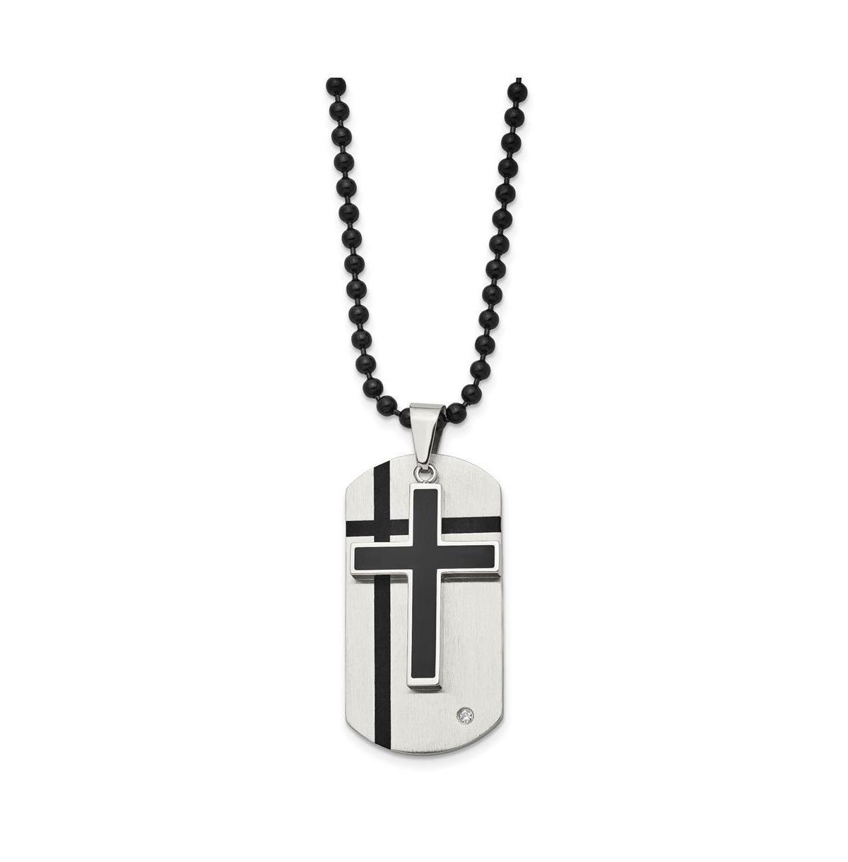 Chisel Brushed Enamel and Cz 2 Piece Cross Dog Tag Ball Chain Necklace Product Image