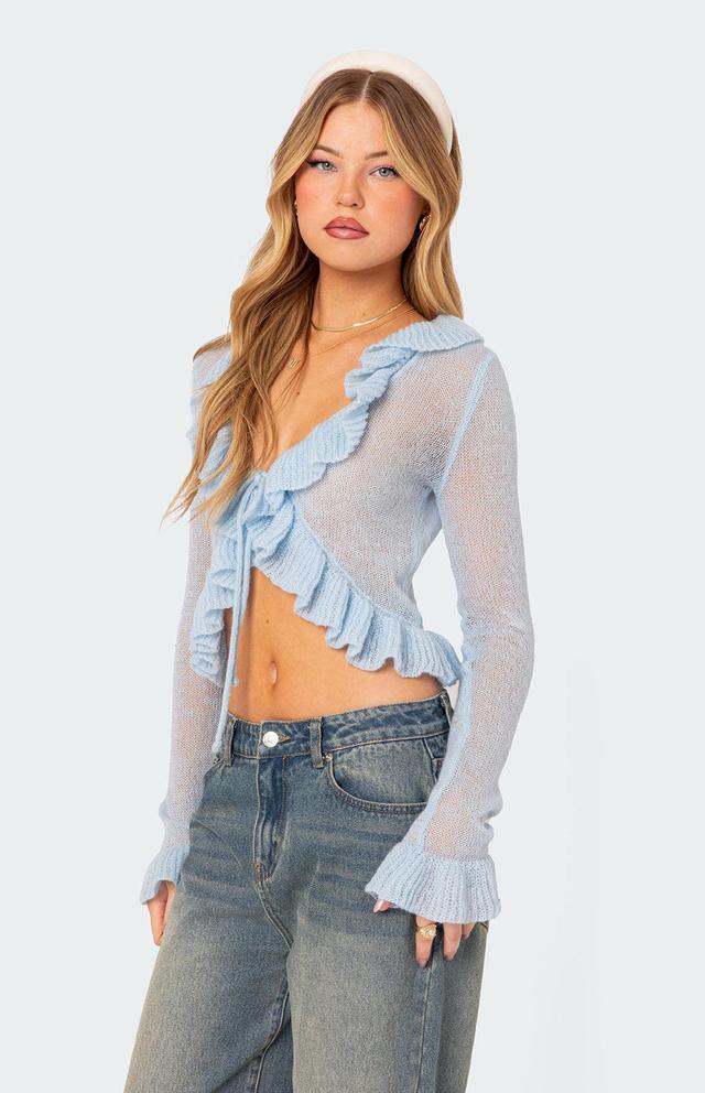 Edikted Women's Ryleigh Ruffled Tie Front Cardigan Product Image