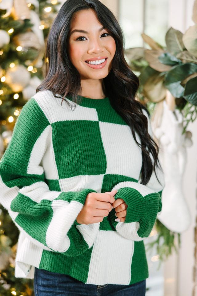 Can't Move On Emerald Green Checkered Sweater Female Product Image