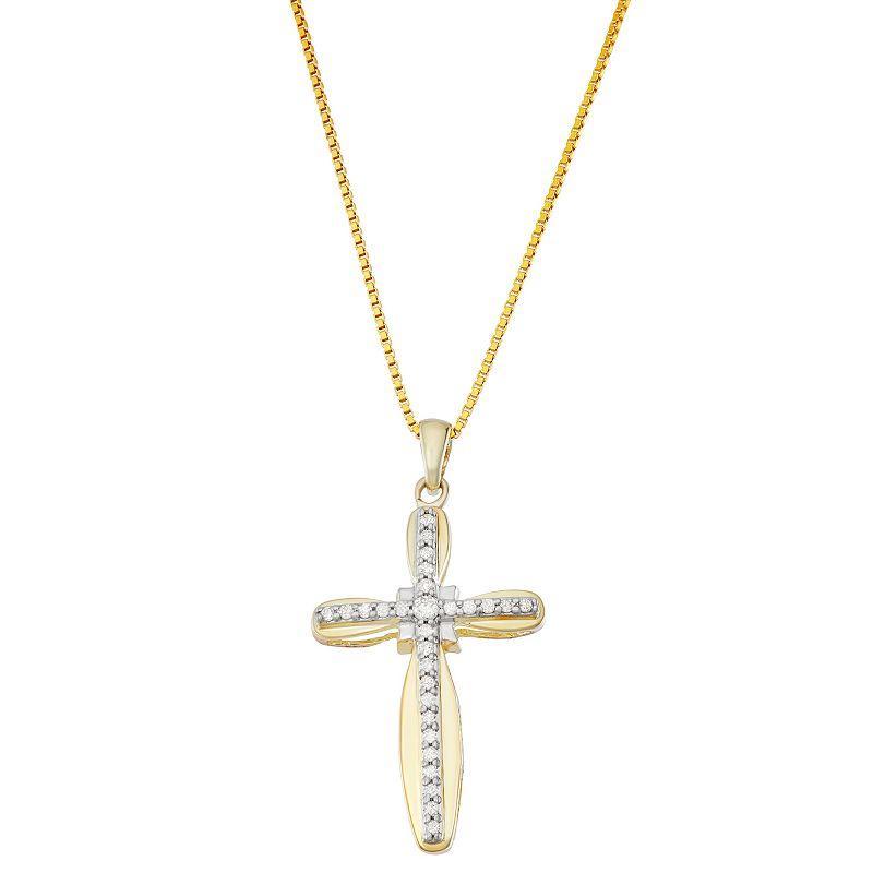 10k Gold Over Sterling Silver 1/5 Carat T.W. Diamond Cross Pendant Necklace, Womens Gold Tone Product Image