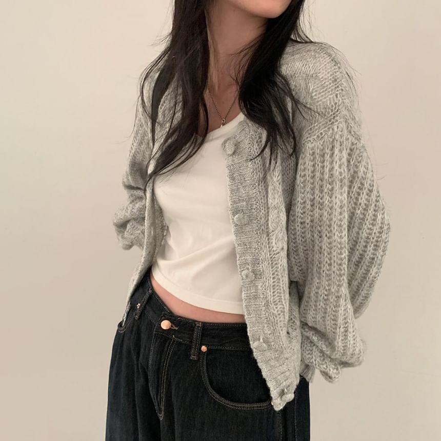 Plain Button-Up Cardigan Product Image