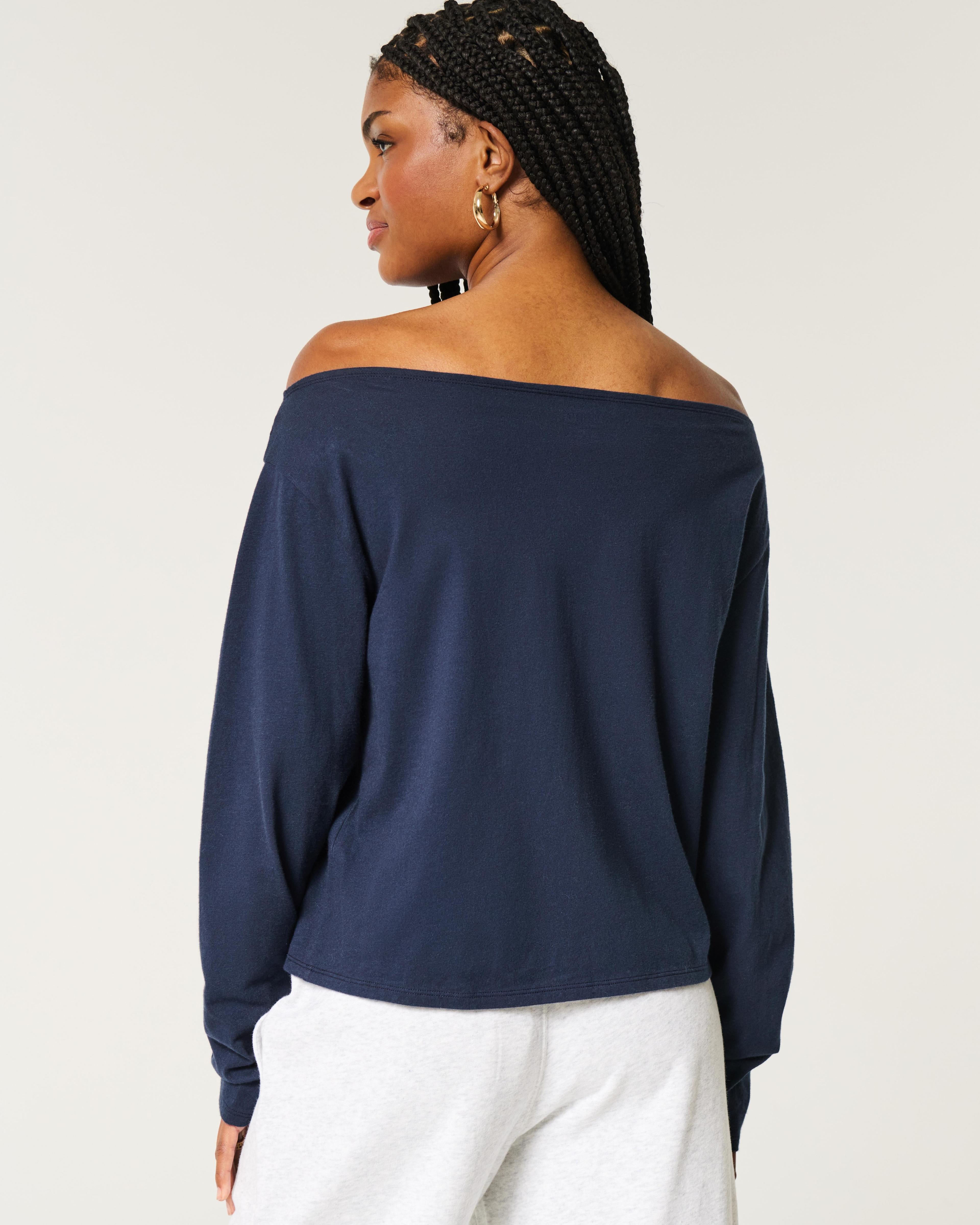 Easy Long-Sleeve Off-the-Shoulder Top Product Image