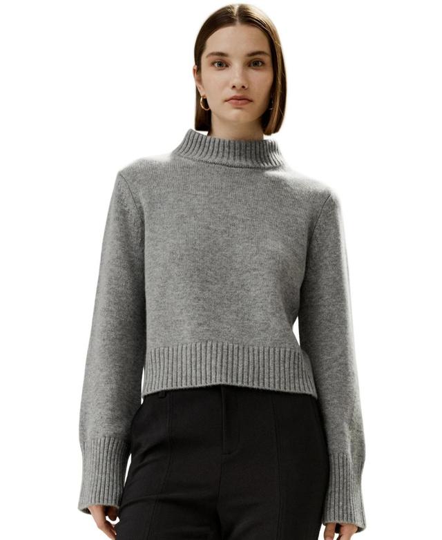 Women's Ribbed Collar and Hemline Wool Cashmere Sweater for Women Product Image