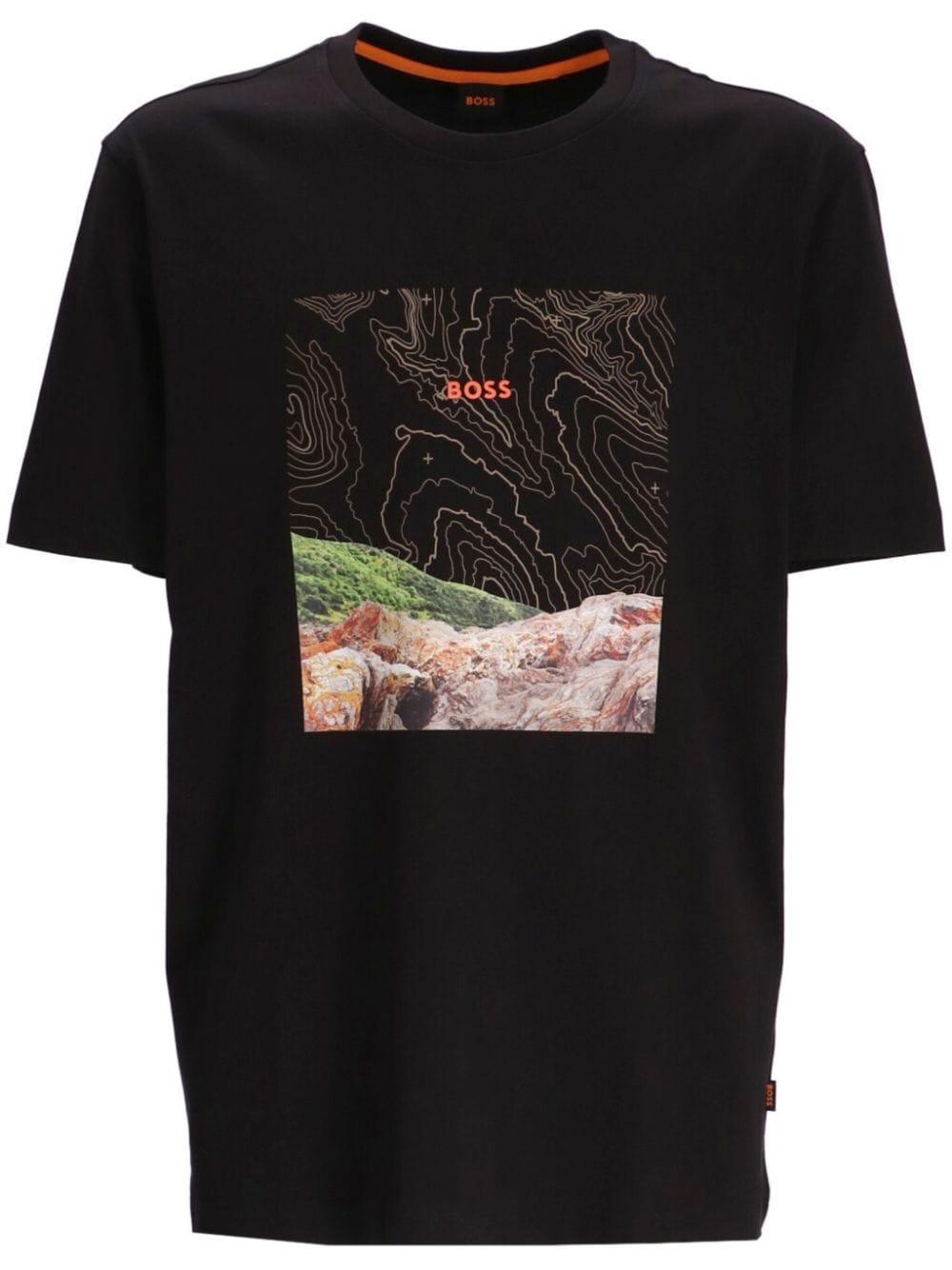 Cotton-jersey T-shirt With Seasonal Graphic Print In Black Product Image