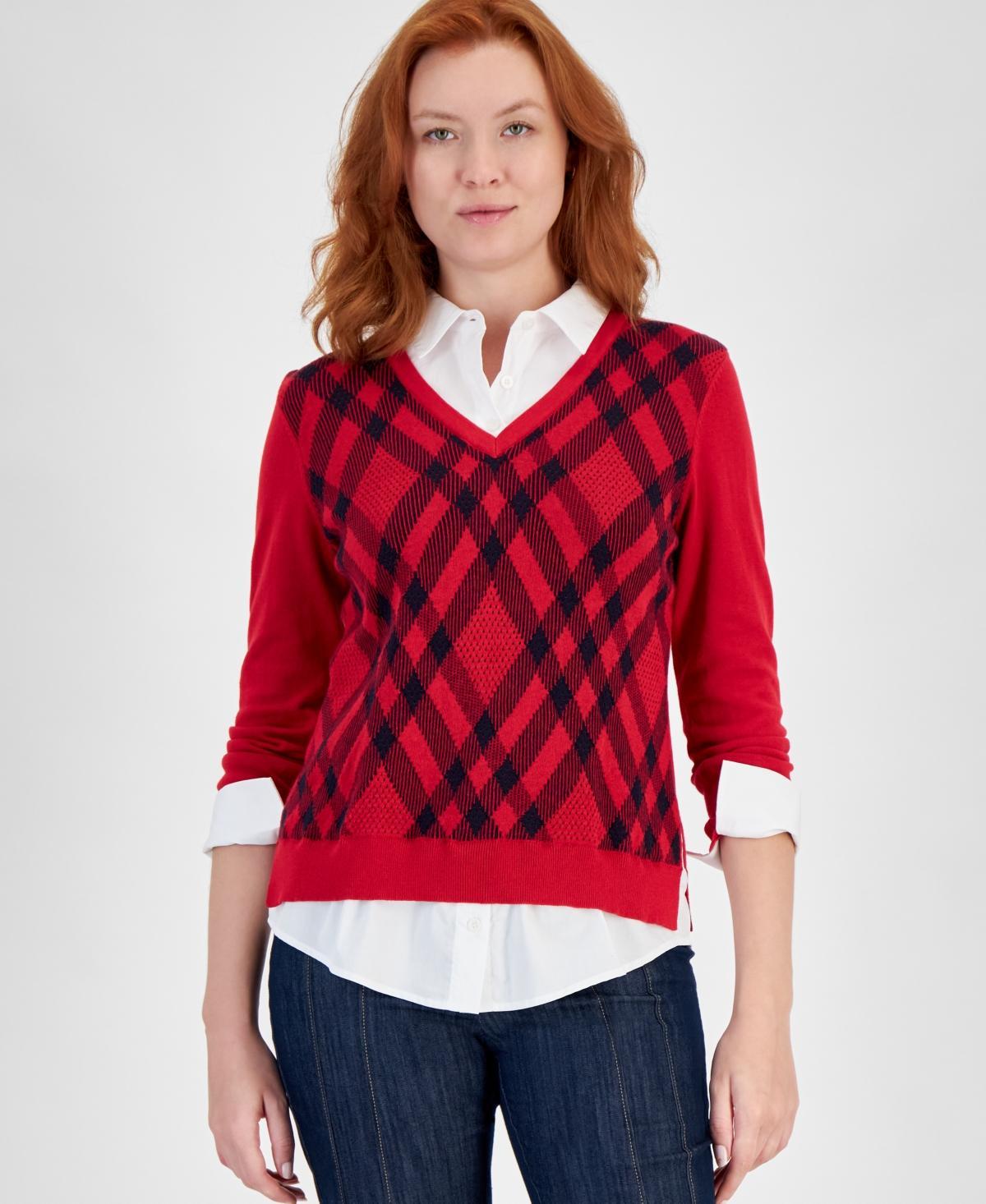 Tommy Hilfiger Womens Diamond Argyle Two-Piece Sweater Product Image