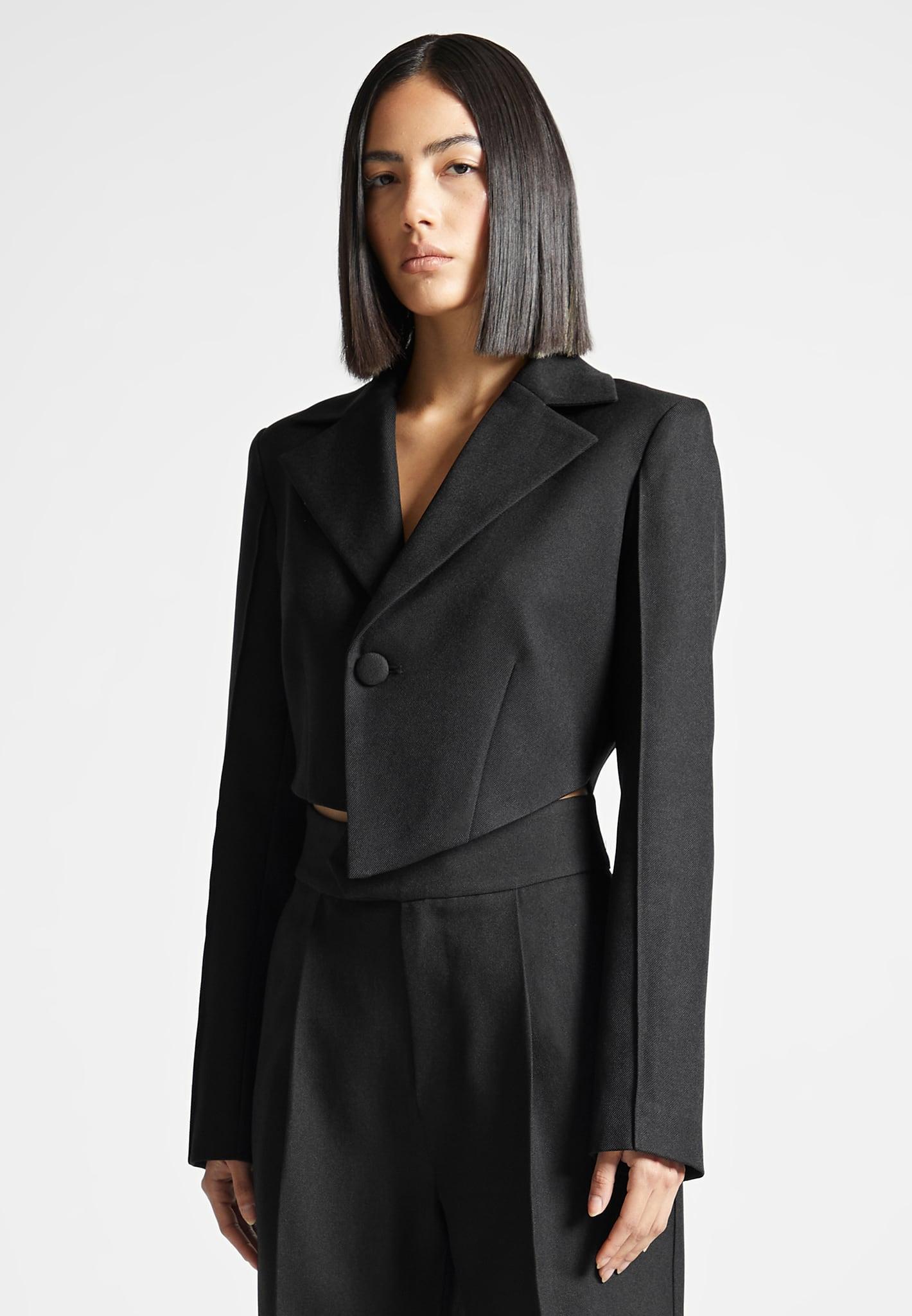 Asymmetric Tailored Cropped Blazer - Black Female Product Image