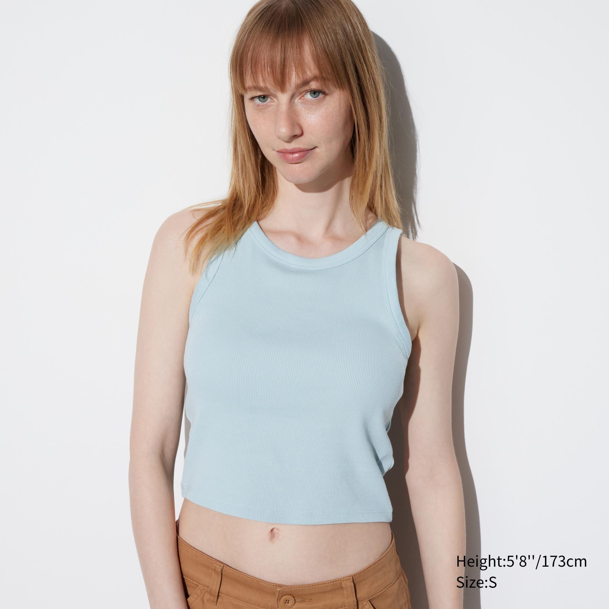 Womens Ribbed Cropped Sleeveless Bra Top Blue Large UNIQLO US product image