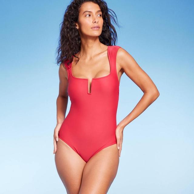 Womens Full Coverage Tummy Control Cap Sleeve U-Wire One Piece Swimsuit - Kona Sol Red Product Image